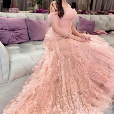 Off-Shoulder 3D Floral A-Line Evening Gown | Strapless Formal Prom & Wedding Party Dress