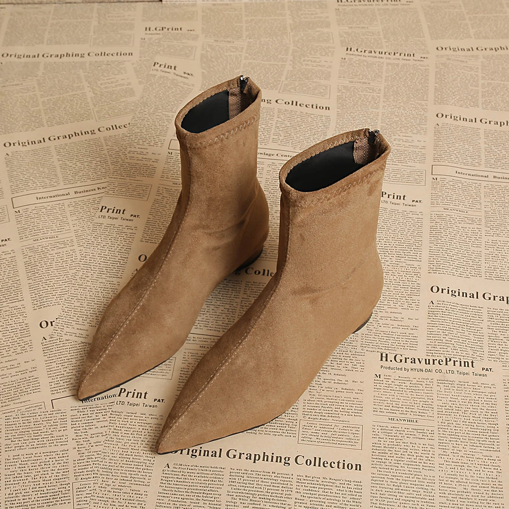 Faux Suede Ankle Boots | Back Zip & Low Heel | Braviixx