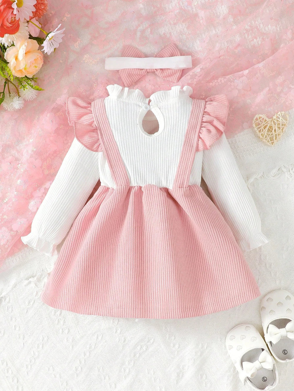 Baby Girl Ribbed Ruffle Dress & Headband Set | Braviixx
