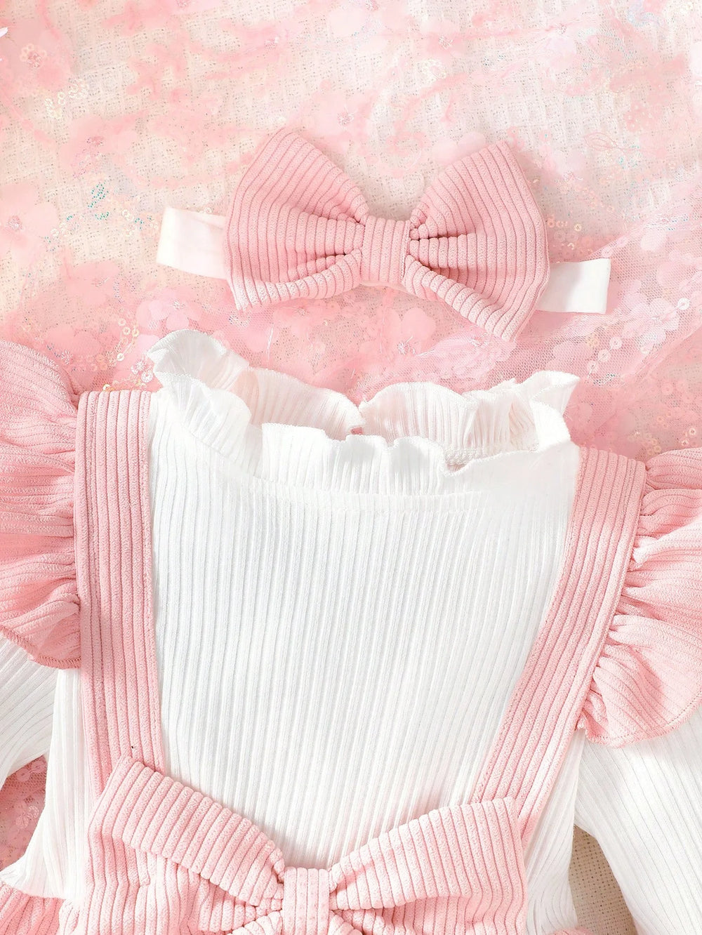 Baby Girl Ribbed Ruffle Dress & Headband Set | Braviixx