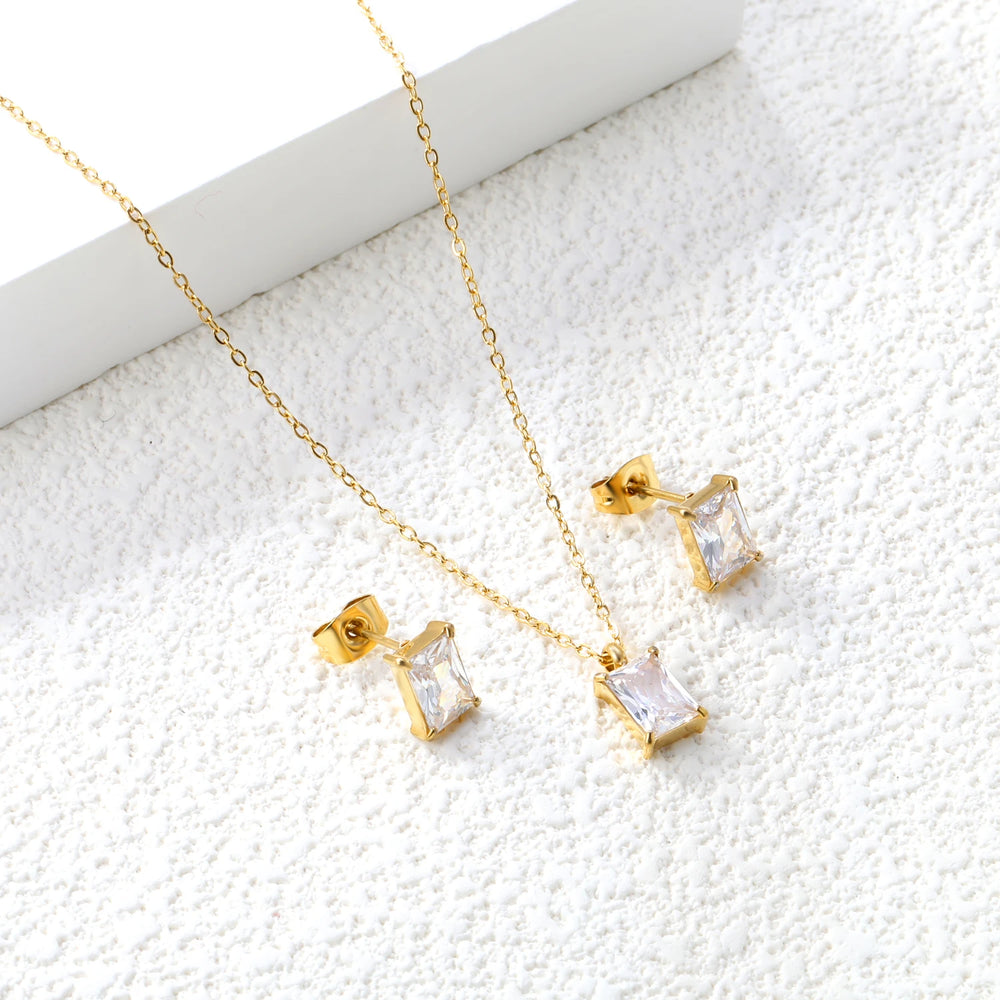 Cubic Zirconia Necklace & Earrings Set | Braviixx
