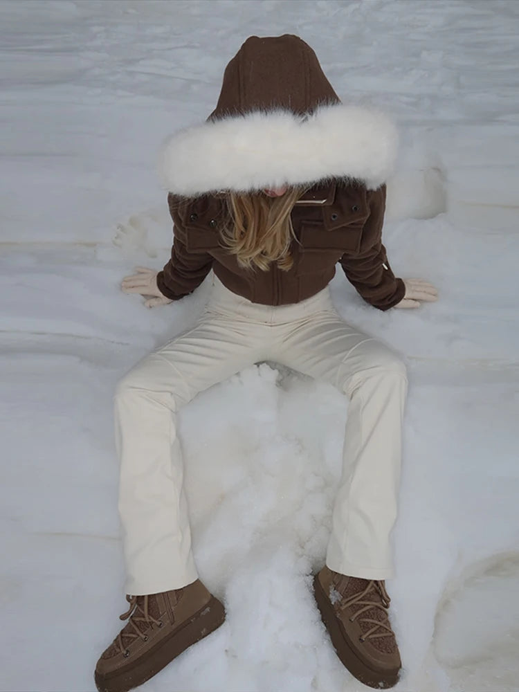 Women's Two-Piece Winter Outfit | Hooded Cropped Jacket & Belted Pants | Braviixx