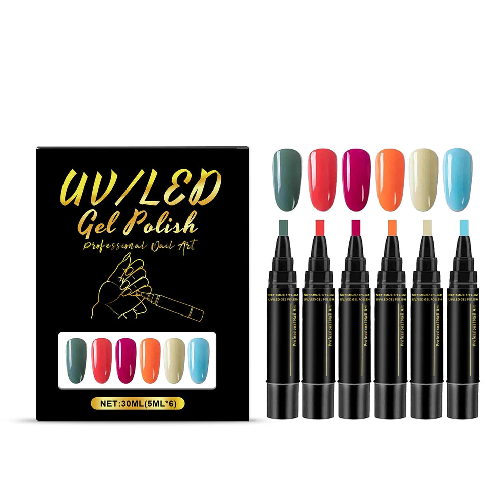 6-Piece Nail Art Drawing Pen Set | 5ml Colour Series | Braviixx