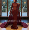 Beaded High-Neck Evening Gown | Long Sleeves & Draped Skirt | Braviixx
