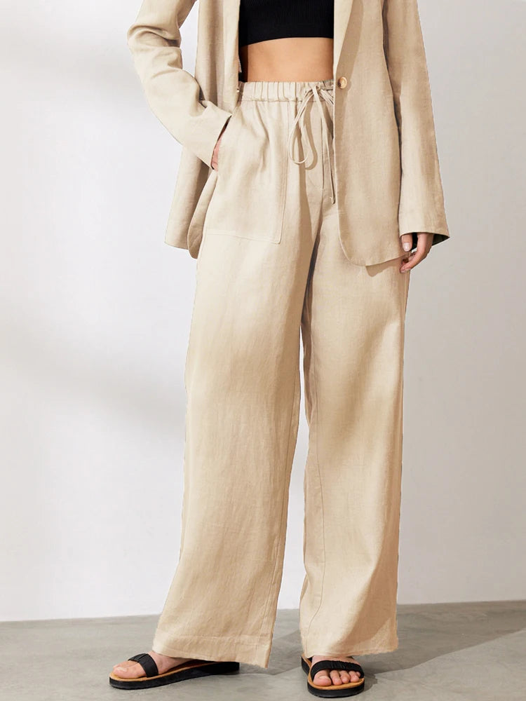 Cotton Linen Pants for Women Stacked Loose Vintage Solid Basic High Waist Wide Leg Khaki Trousers Summer Women's Pants