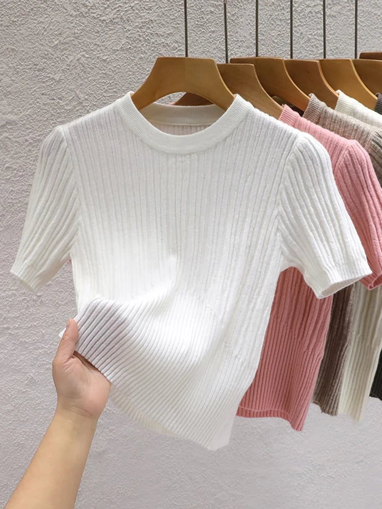 Women's Ribbed Knit Puff Sleeve Cropped Top · 7 Colours · One Size