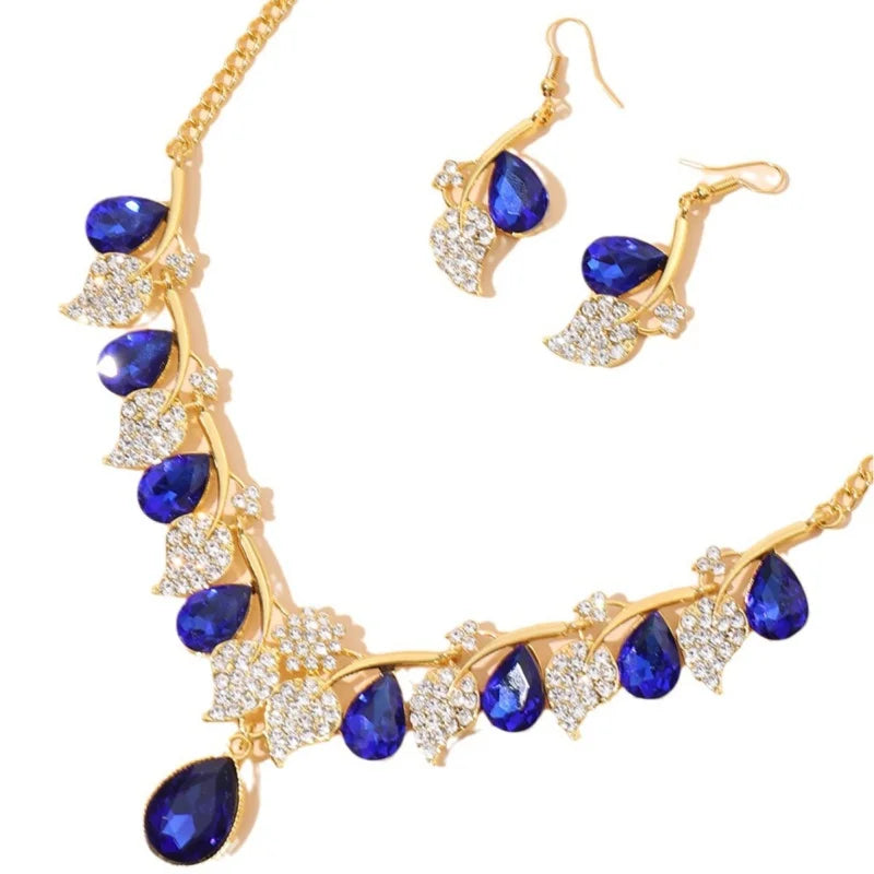 Women's Teardrop Jewellery Set | Gold-Tone Necklace & Drop Earrings | Braviixx