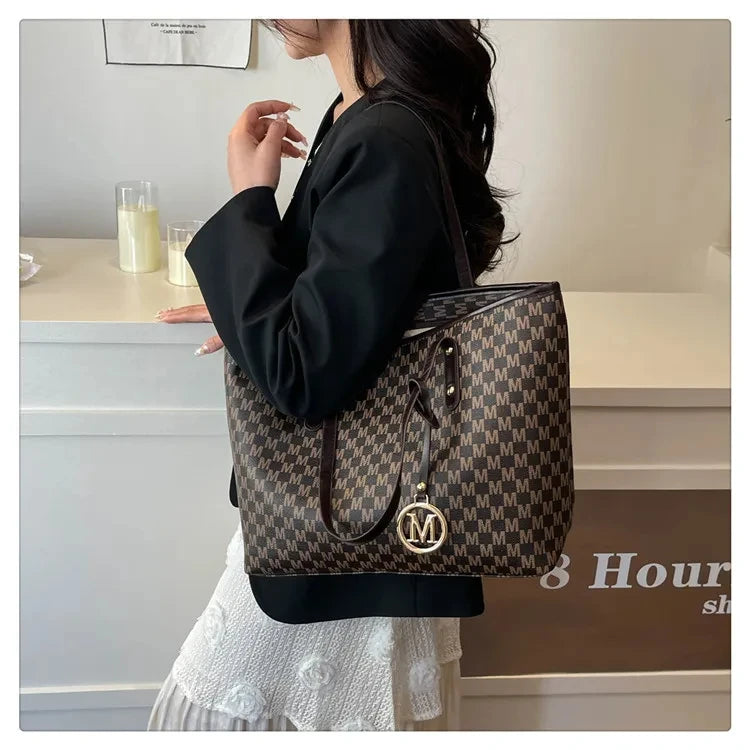 Letter-Print Tote Bag | Twin Shoulder Handles & Charm Detail | Braviixx