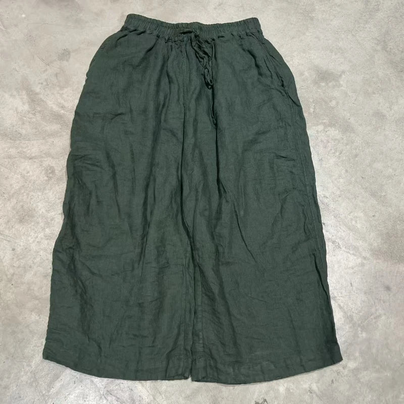 Washed Linen Women Ankle-length Wide Leg Pants New Arrivals 2026 Drawstring Vintage Style Loose Comfortable Female Harem Pants