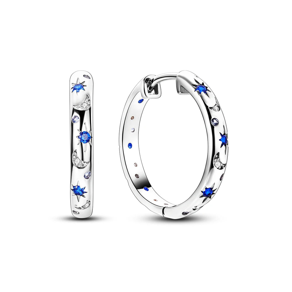 New Earrings 925 Silver Blue Butterfly Star Moon Dangle Hoop Earrings Ear Studs Zircon CZ Making Jewelry For Women Girl Party