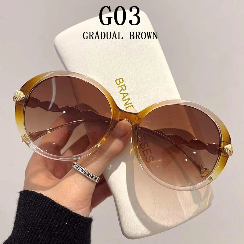 Women's Oversized Round Luxury Sunglasses | UV400 · Gradient Lens · Gold Leaf Temple | 6 Colours | Braviixx