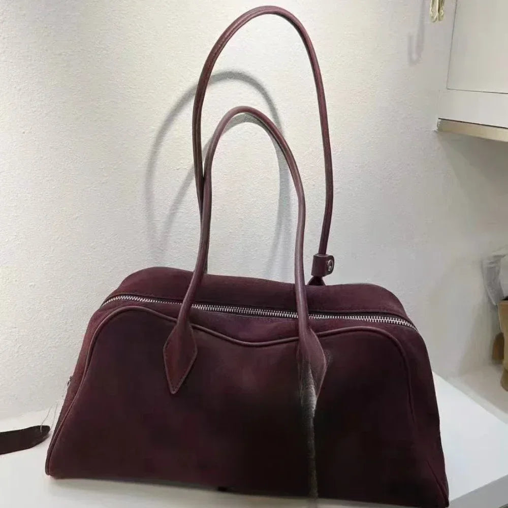 Sac Genuine Leather Women's Bag Lazy Matte Suede Tote Suede Cowhide Shoulder Bag Large Capacity Commuter Long-Handle Handbag