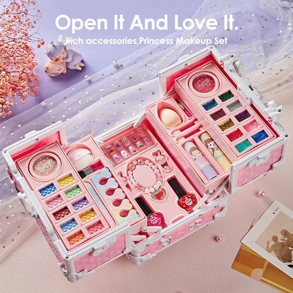 Kids Pretend Play Makeup Kit | Princess Cosmetic Toy Set with Mirror | Braviixx