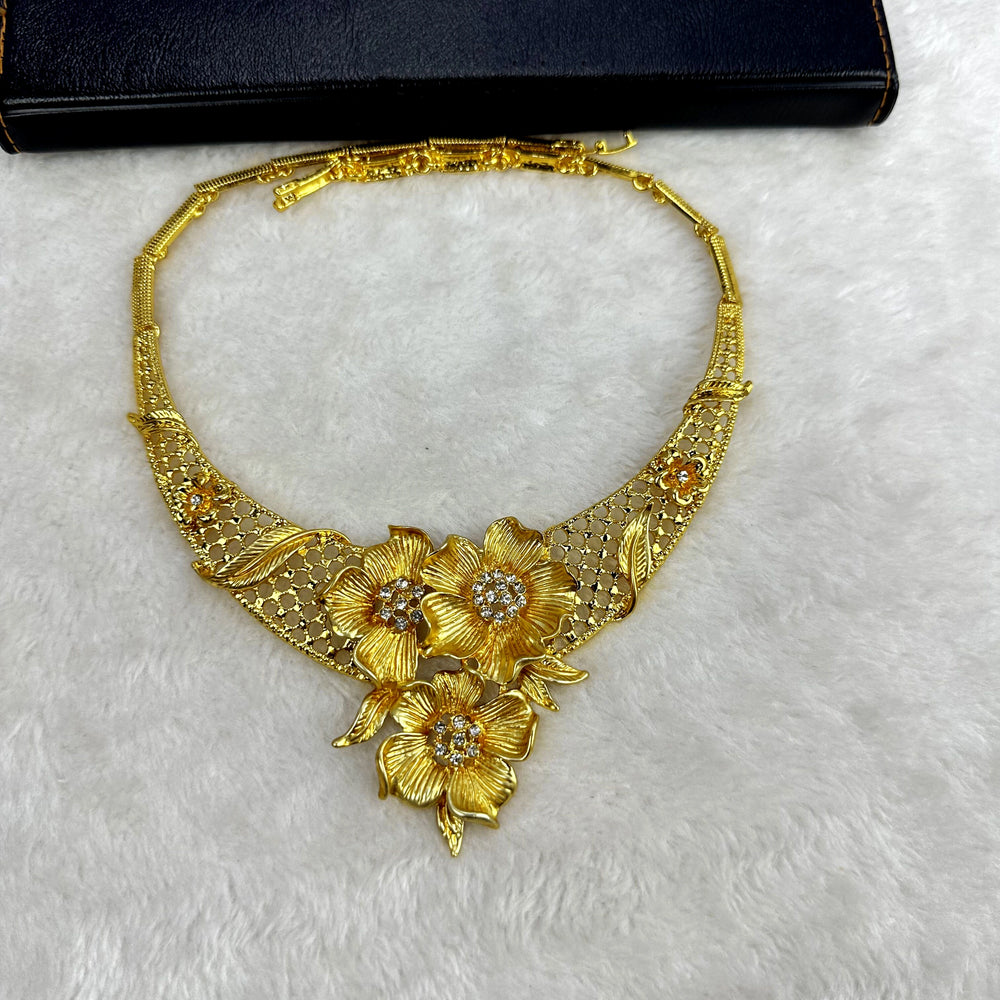 Gold-Tone Bridal Jewelry Set | Necklace, Earrings, Bracelet & Ring | Braviixx