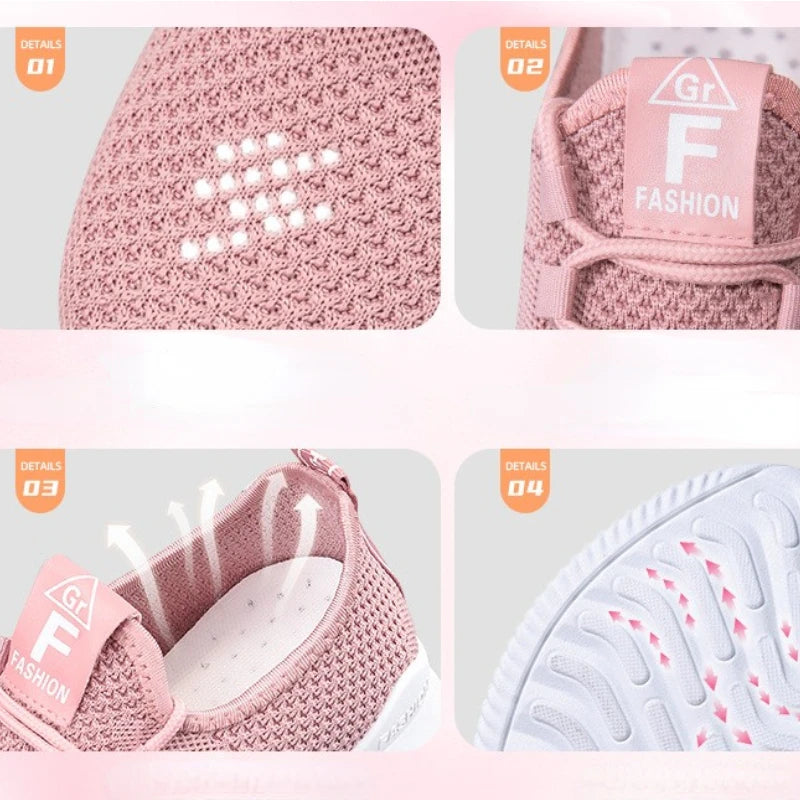 Comfortable Women's Casual Sneakers Summer Breathable Flat Shoes Fashion Women Sneakers Versatile Lace-Up Running Shoes 2026 New