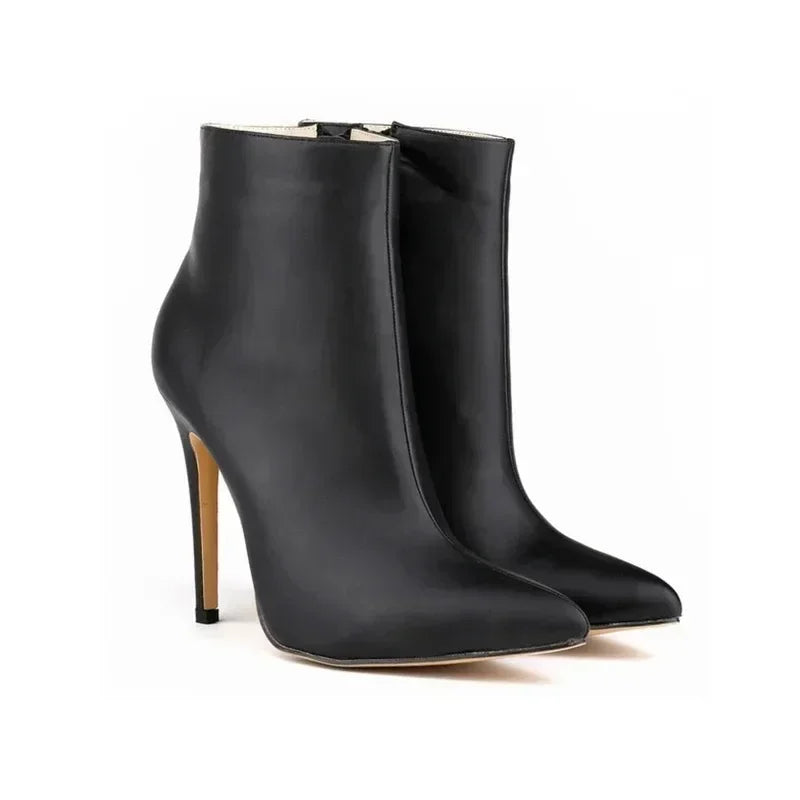 Women's Faux Fur Ankle Boots – Pointed Toe Side Zip Stiletto 11cm
