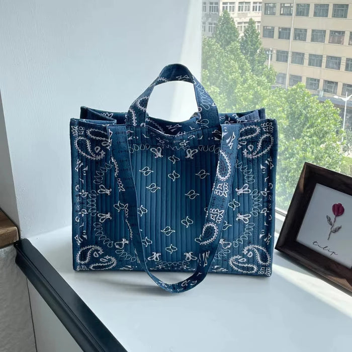 Women's Quilted Tote Bag | Paisley Print Large-Capacity Shoulder Handbag | Braviixx