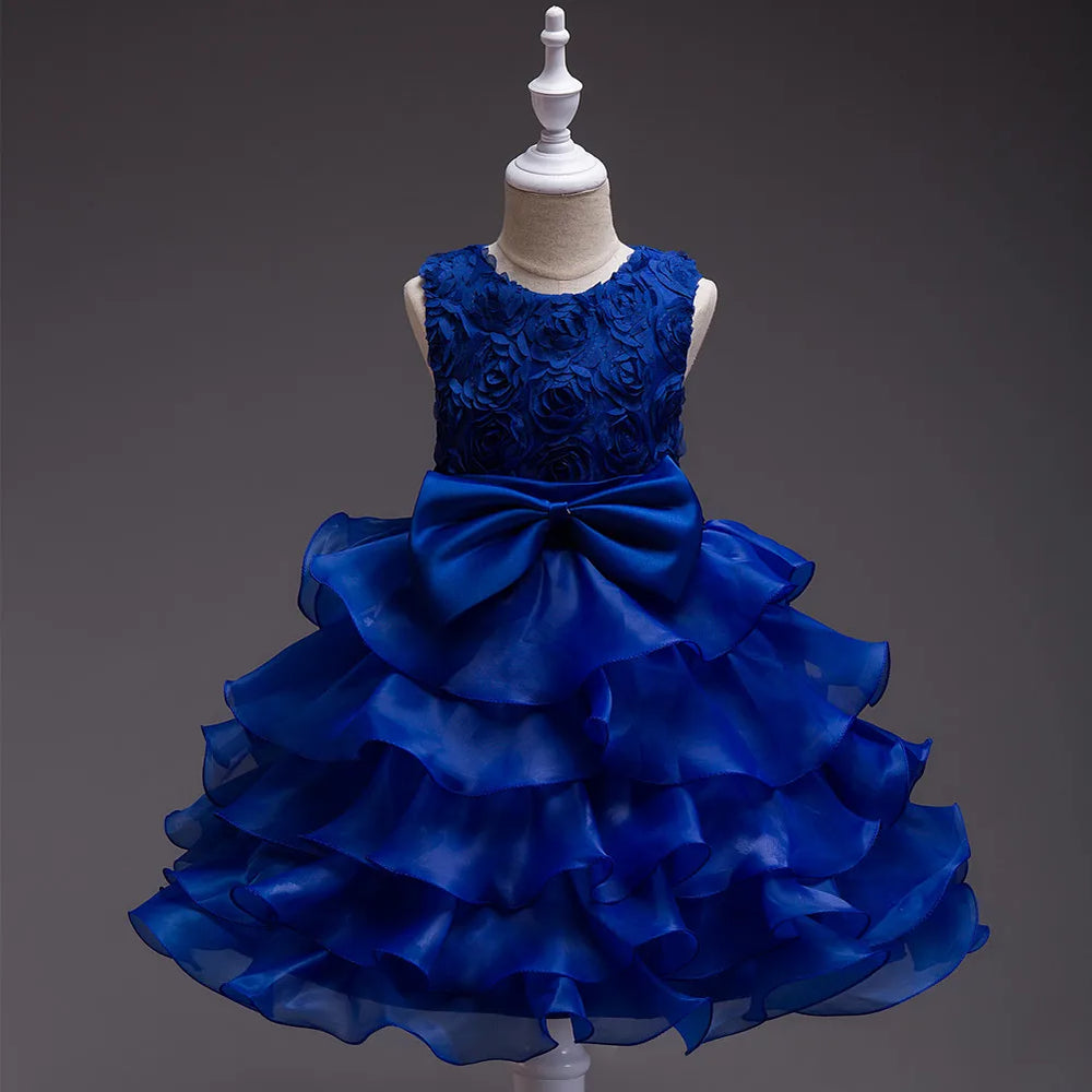 Girls Satin Rose Flower-Girl Dress | Layered Wedding Party Dress | 3–4Y to 9–10Y | Braviixx