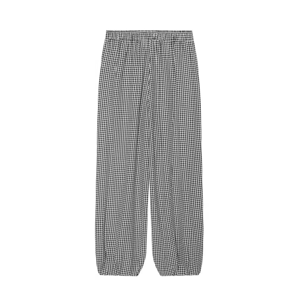 Women's Long Pants 2026 Summer New Style Red Plaid Drawstring Lantern Pants Long Pants Beach Vacation Casual Fashion