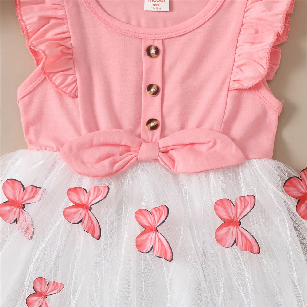 Baby Girls Butterfly Print Tulle Dress | Ruffle Bow Sundress | 12–18M to 4–5Y | Braviixx