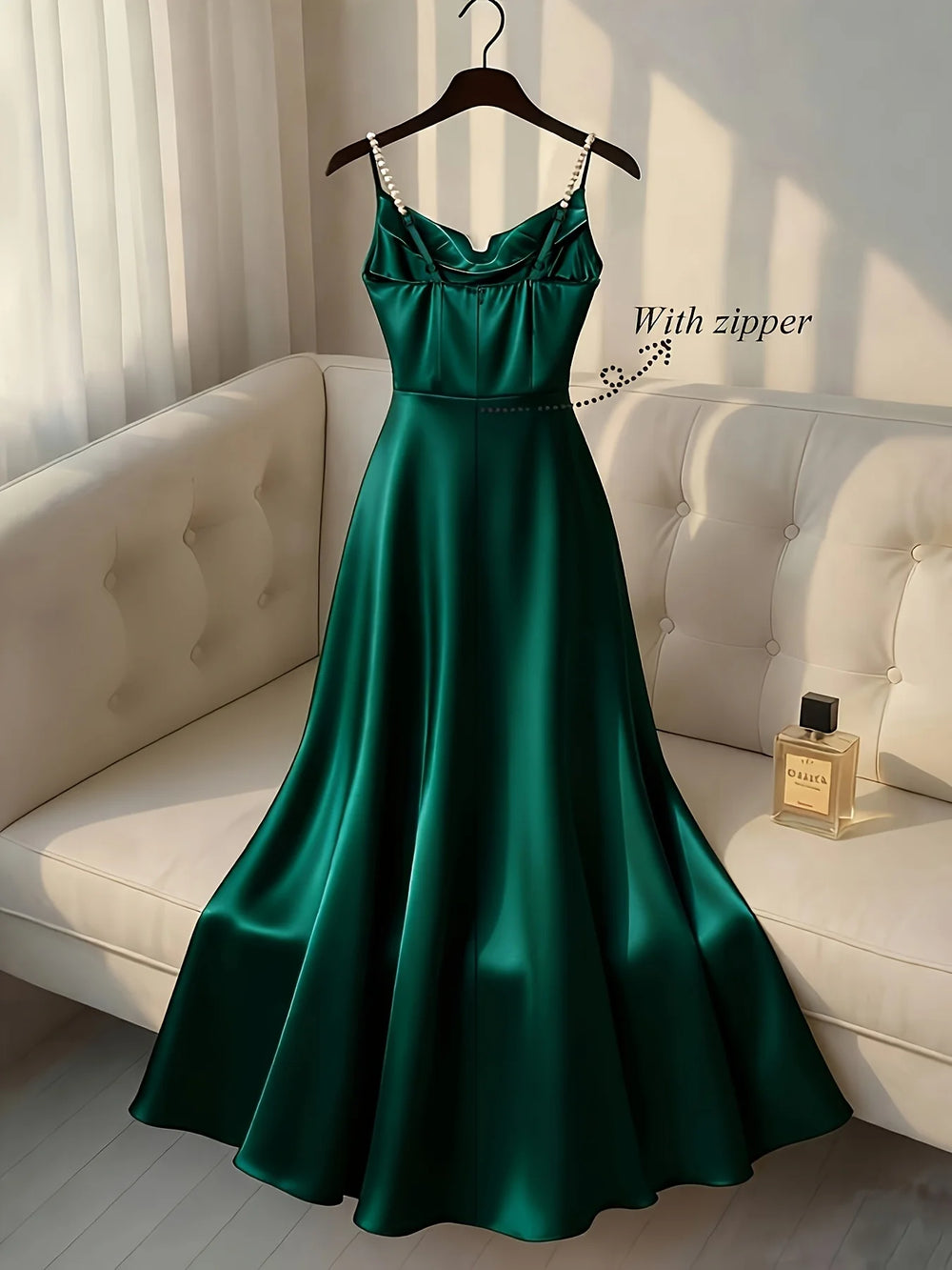 Pearl Strap Satin Slip Retro Dress. Simple in Design, Stylish and Elegant, Ideal for Parties, Weddings, Dates and Daily Commutin
