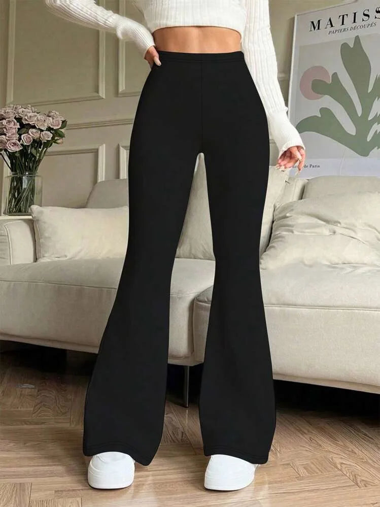 5397 Women's High-Waisted Flared Pants - Solid Color High Elasticity Trousers, All-Season Comfort & Machine Washable,