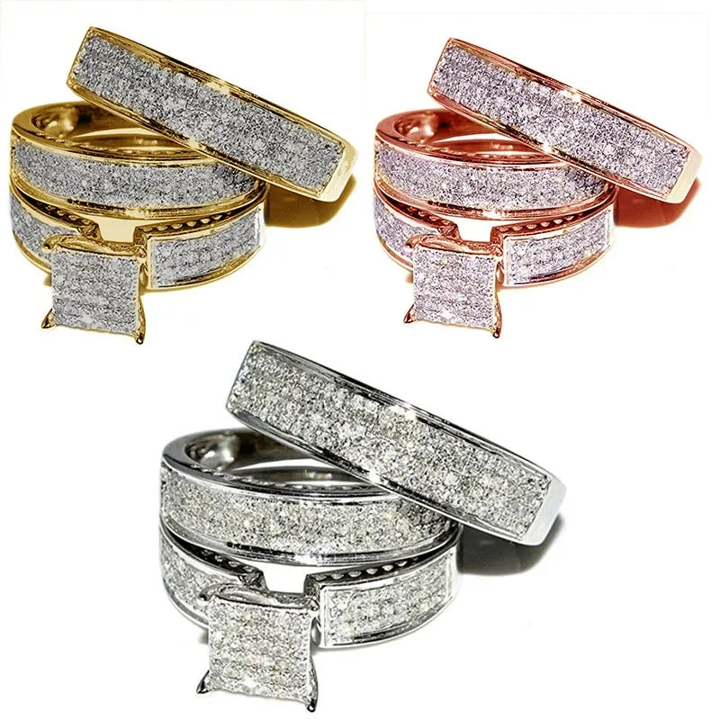 Women's 3-Piece Sparkling Ring Set | Rose Gold Tone | Braviixx
