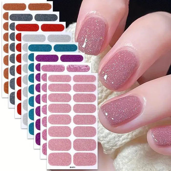Pink Glitter Full-Wrap Nail Strips, 8 Sheets | Braviixx