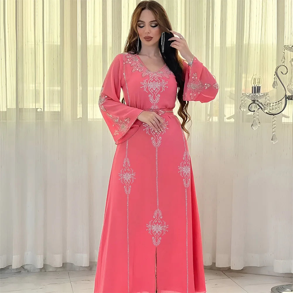 Rhinestone Embellished Kaftan Dress | Bell Sleeves | Braviixx