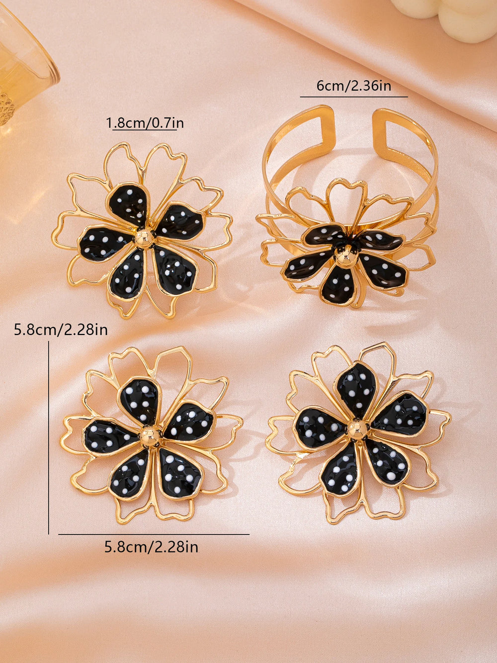 Women's Gold-Tone Flower Jewellery Set | Cuff Bracelet, Earrings & Ring | Braviixx