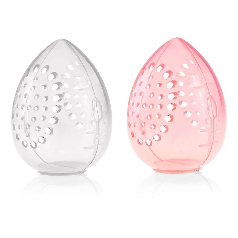 Egg-Shaped Makeup Sponge Storage Box | Vented Drying Case · Beauty Blender Holder | Transparent · Pink | Braviixx