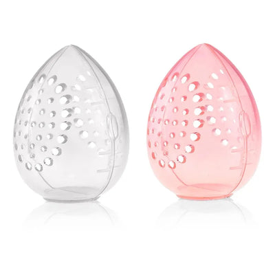 Egg-Shaped Makeup Sponge Storage Box | Vented Drying Case · Beauty Blender Holder | Transparent · Pink | Braviixx