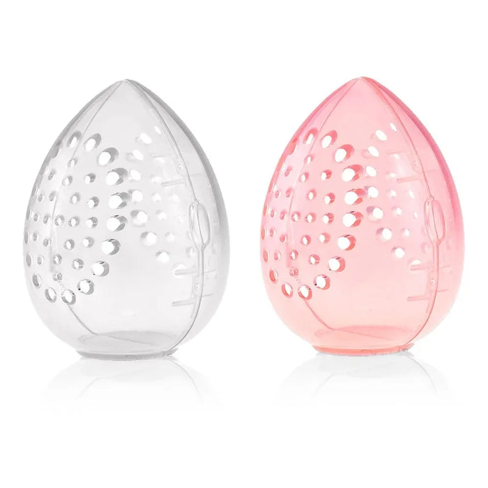 Egg-Shaped Makeup Sponge Storage Box | Vented Drying Case · Beauty Blender Holder | Transparent · Pink | Braviixx
