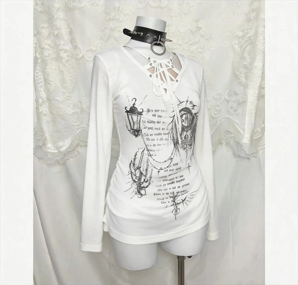 Women Grunge T-shirts 2026 Summer Bottoming Crop Tops Vintage Slim Harajuku Causal Black Tshirts Y2k Aesthetic Flower Printing