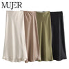 MUJER Woman 2026 Satin Skirt Women High Waist Long Skirts For Women Summer Black Midi Skirt Woman Office Elegant Women's Skirts