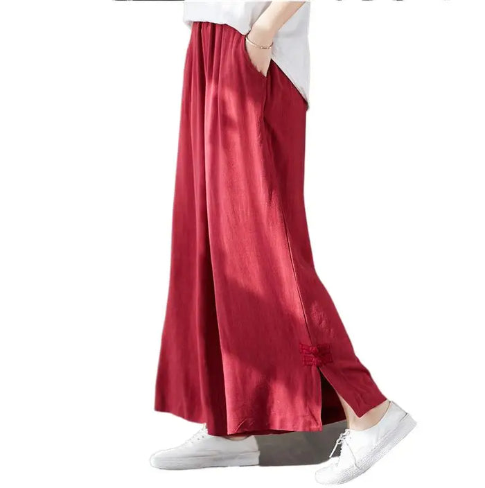 2026 Spring Wide leg Pants Women Elastic waist cotton linen Pants Autunm Wide leg Big size Trousers Oversized Pants 5XL 6XL