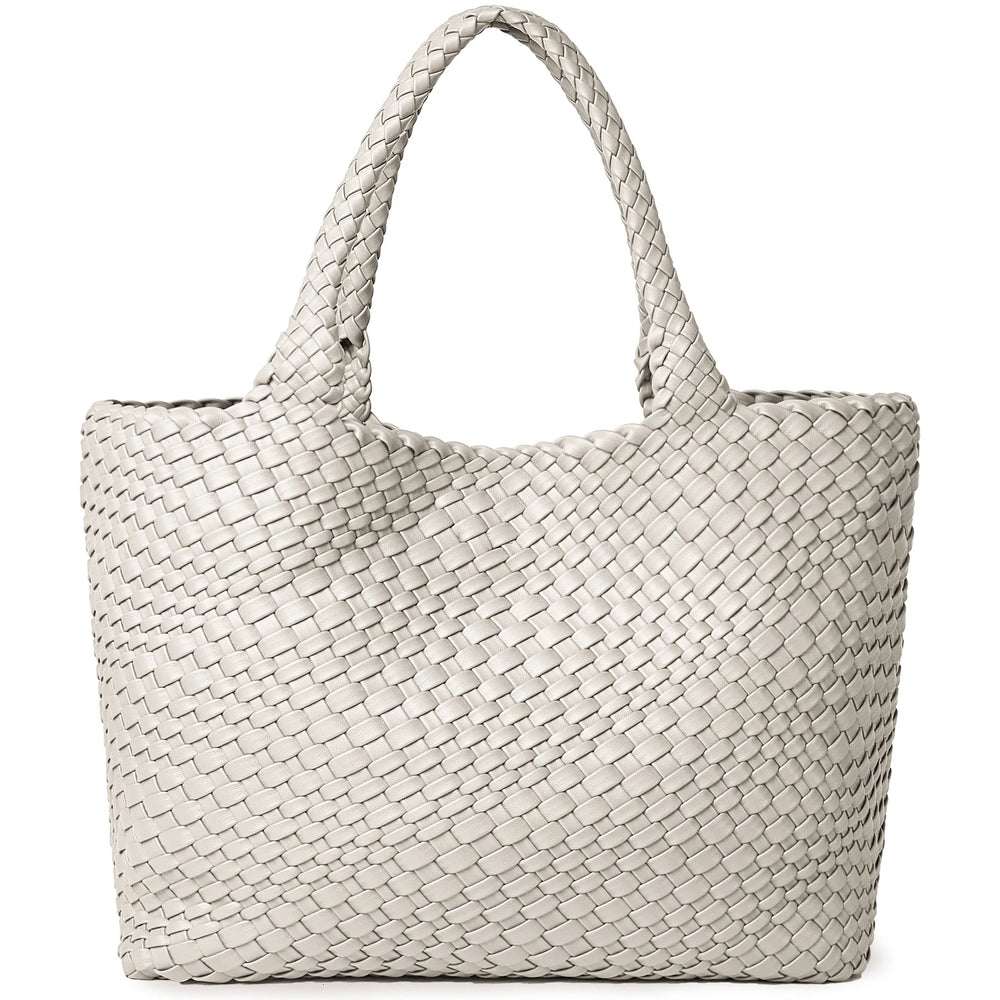 Women's Large Hand-Woven PU Leather Structured Tote Bag | Intrecciato Basket Weave | Dual Braided Handles | Open Top | 8 Colours