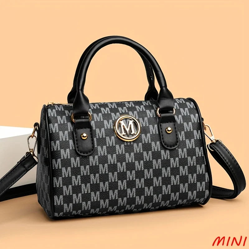 Letter-Print Barrel Crossbody Bag | Twin Handles & Zip Closure | Braviixx