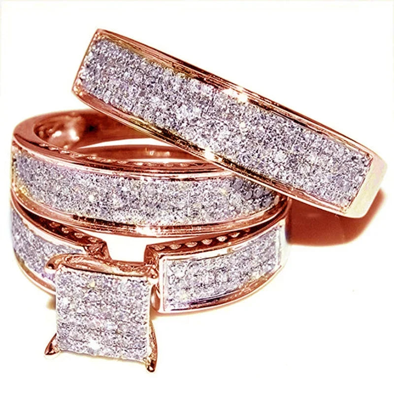 Women's 3-Piece Sparkling Ring Set | Rose Gold Tone | Braviixx
