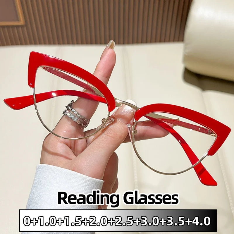 Women's Cat Eye Reading Glasses | Blue Light Blocking · HD Clear · Half-Rim | 5 Colours · 0 to +4.00 | Braviixx