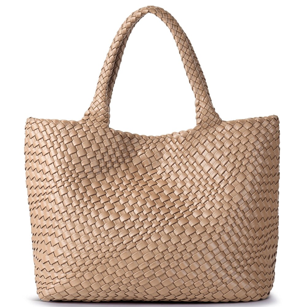 Women's Large Hand-Woven PU Leather Structured Tote Bag | Intrecciato Basket Weave | Dual Braided Handles | Open Top | 8 Colours