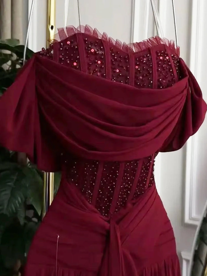 Off-Shoulder Beaded Corset Ruched Mermaid Gown | Crystal Sequin Formal Prom & Gala Evening Dress