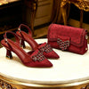 Venus Chan 2026 INS Italy Elegant Rhinestone Pointed Toe High Heels & Matching Bag Set - Perfect for Women's Parties & Weddings