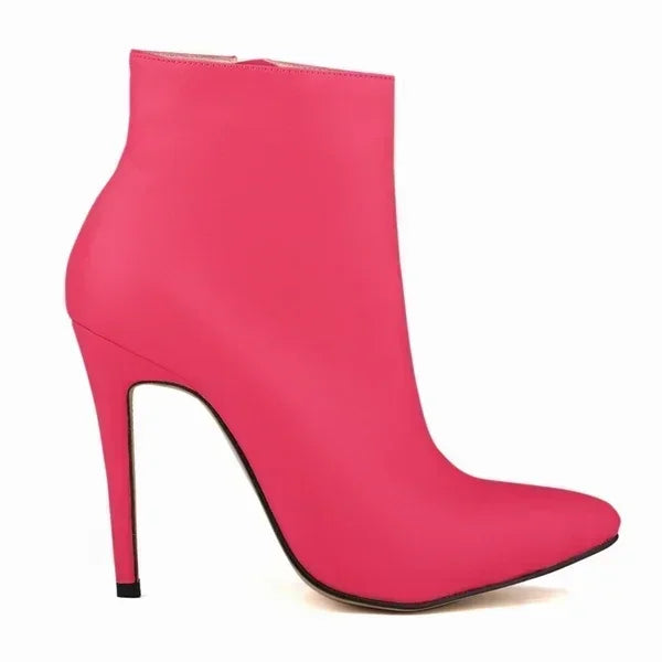 Women's Faux Fur Ankle Boots – Pointed Toe Side Zip Stiletto 11cm