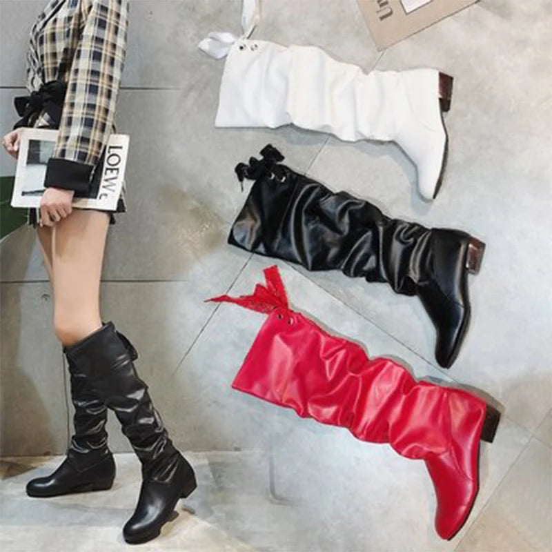 Slouchy Tall Boots | Round Toe & Back Lace Detail | Braviixx