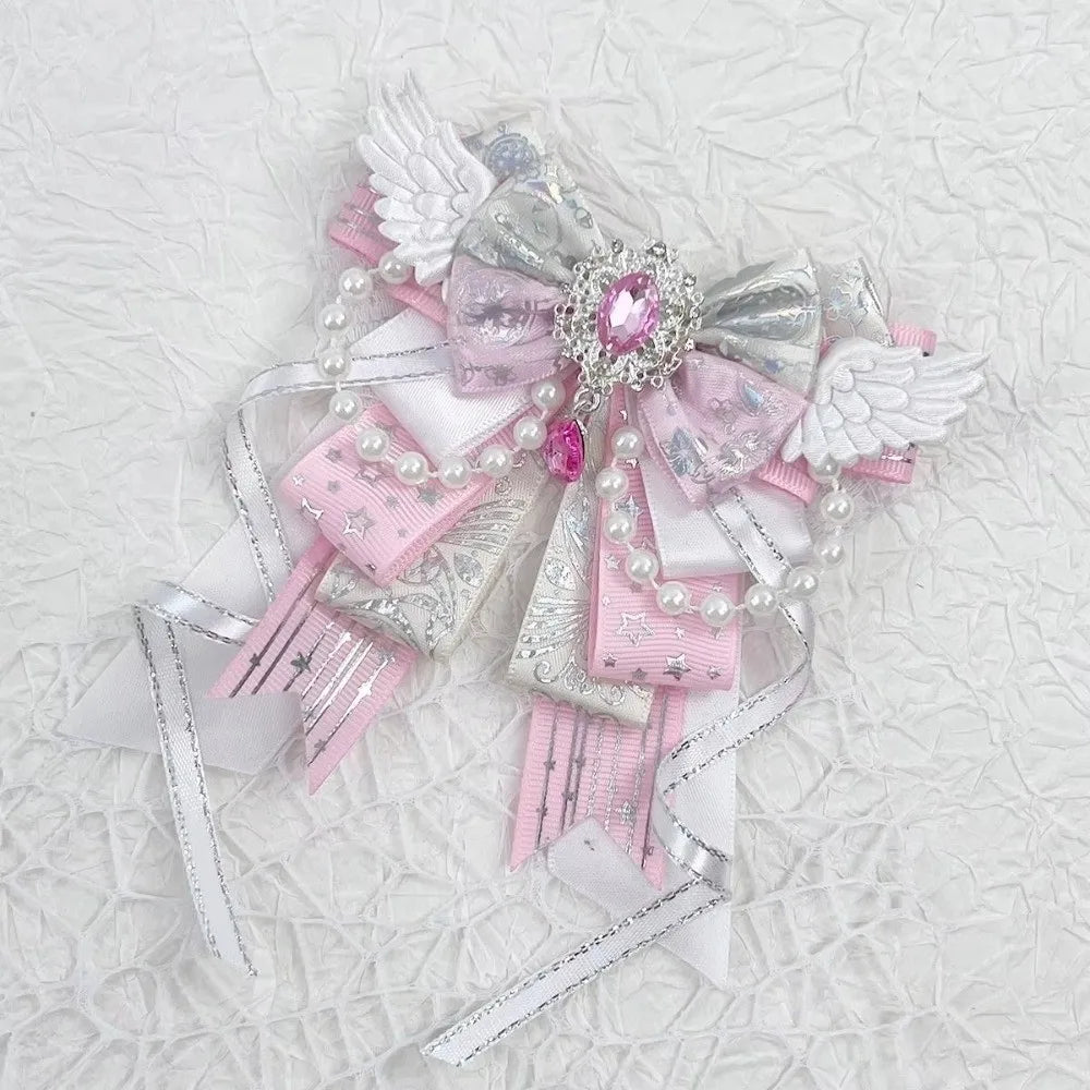 Handmade Crystal Pearl Angel Wing Bow Bag Charm