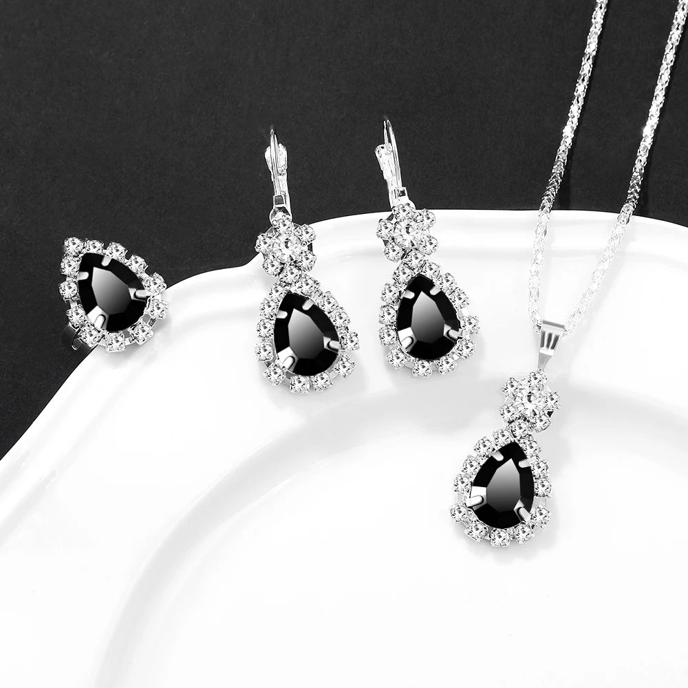 Women's Halo Jewellery Set | Pendant Necklace, Drop Earrings & Ring | Braviixx