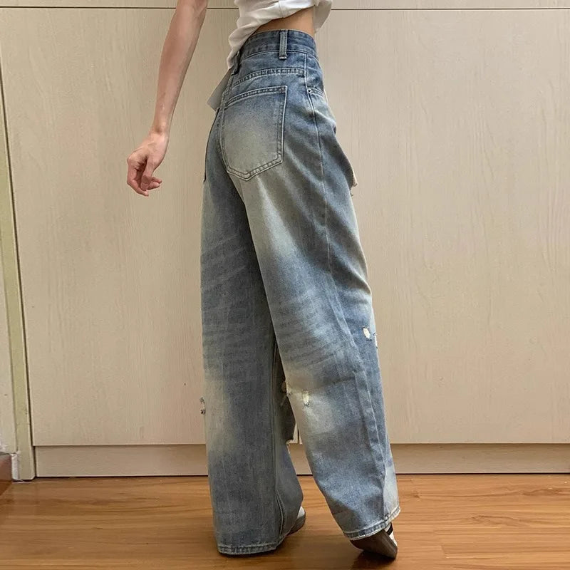 Retro High Waist Straight Leg Jeans Women's Slimming Versatile American Sle Floor Length Wide Leg Pants Spring 2026