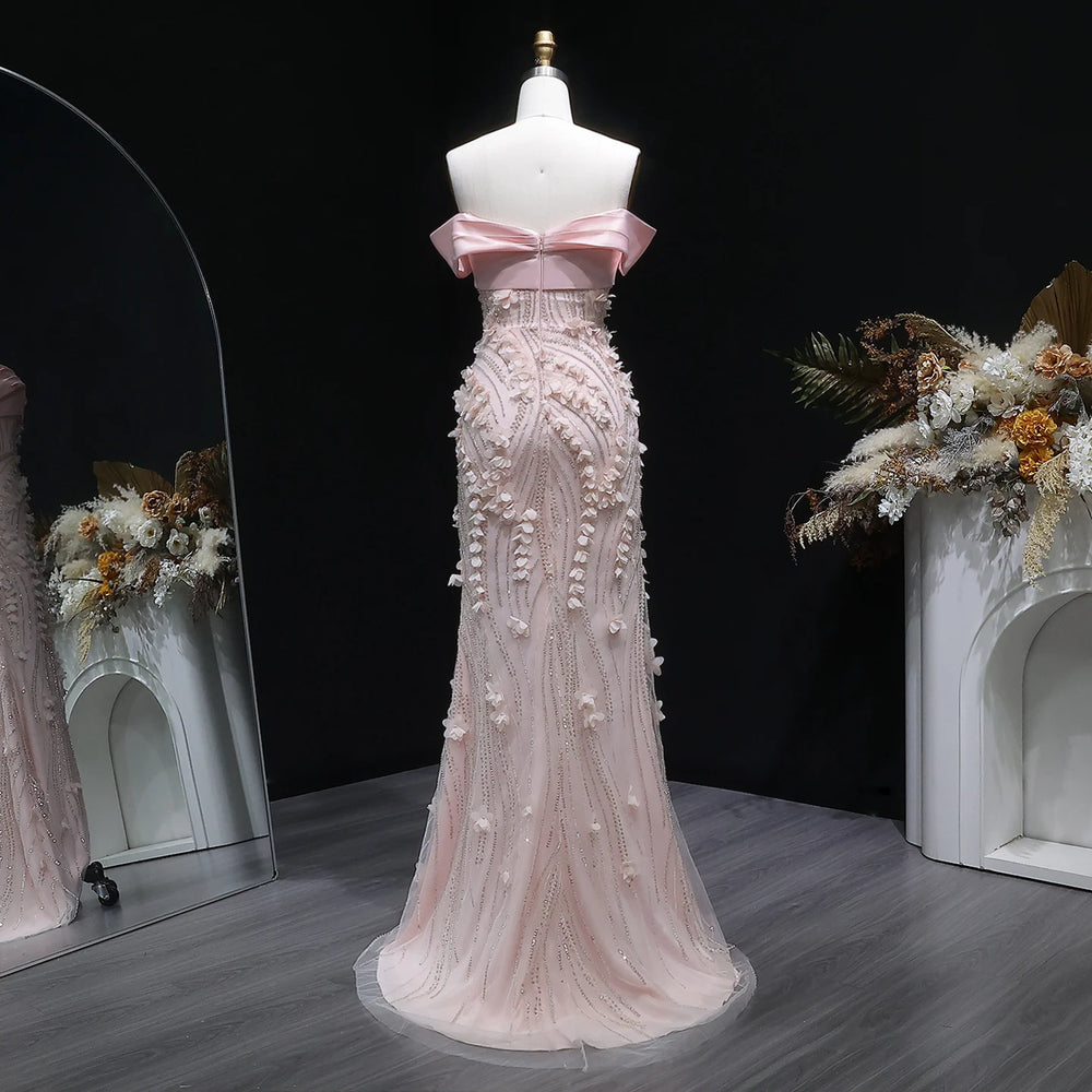 3D Floral Sequin Mermaid Evening Gown | Draped Formal Prom & Wedding Party Dress