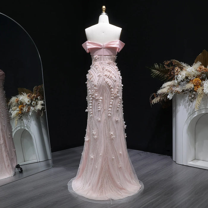 3D Floral Sequin Mermaid Evening Gown | Draped Formal Prom & Wedding Party Dress
